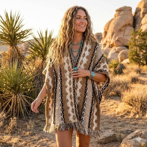 cocogio Sweaters - Cocogio Alpaca Blend Poncho Cardigan Sweater Aztec Western Boho One Size NWT